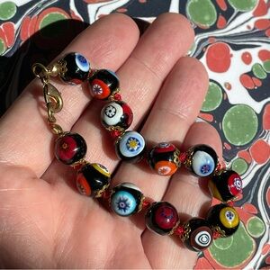Vintage Murano style art glass millefiori beaded bracelet